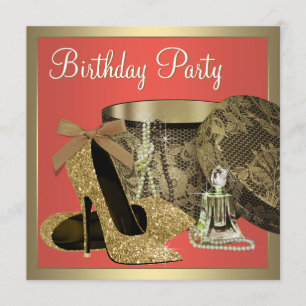 Elegant Gold en Coral Guava Birthday Party Kaart