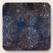 Elegant Gold en Dark Blue Floral Mandala Pattern Bier Onderzetter (Voorkant)