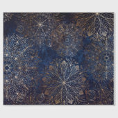 Elegant Gold en Dark Blue Floral Mandala Pattern Cadeaupapier (Vlak)