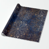 Elegant Gold en Dark Blue Floral Mandala Pattern Cadeaupapier (Uitgerold)