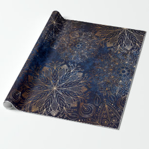 Elegant Gold en Dark Blue Floral Mandala Pattern Cadeaupapier