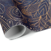 Elegant Gold en Dark Blue Floral Mandala Pattern Cadeaupapier (Rol Hoek)