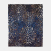 Elegant Gold en Dark Blue Floral Mandala Pattern Fleece Deken (Voorkant)