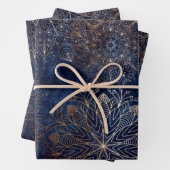 Elegant Gold en Dark Blue Floral Mandala Pattern Inpakpapier Vel (In situ)