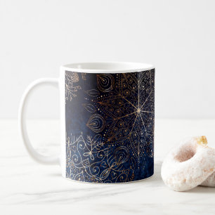 Elegant Gold en Dark Blue Floral Mandala Pattern Koffiemok