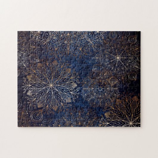 Elegant Gold en Dark Blue Floral Mandala Pattern Legpuzzel (Horizontaal)