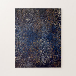 Elegant Gold en Dark Blue Floral Mandala Pattern Legpuzzel