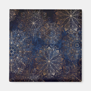 Elegant Gold en Dark Blue Floral Mandala Pattern Magneet