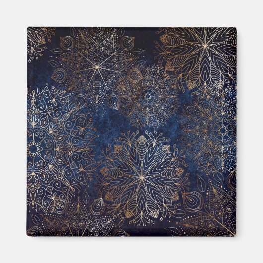 Elegant Gold en Dark Blue Floral Mandala Pattern Magneet (Voorkant)