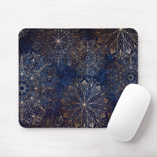 Elegant Gold en Dark Blue Floral Mandala Pattern Muismat (Met muis)