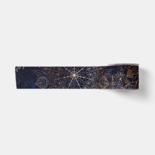 Elegant Gold en Dark Blue Floral Mandala Pattern Satijnen Lint