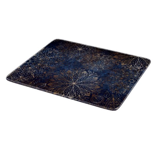 Elegant Gold en Dark Blue Floral Mandala Pattern Snijplank (Hoek)