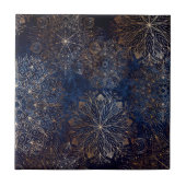 Elegant Gold en Dark Blue Floral Mandala Pattern Tegeltje (Voorkant)