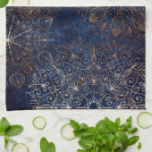 Elegant Gold en Dark Blue Floral Mandala Pattern Theedoek (Gevouwen)