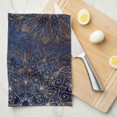 Elegant Gold en Dark Blue Floral Mandala Pattern Theedoek (Quarter Fold)