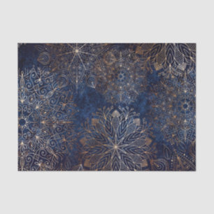 Elegant Gold en Dark Blue Floral Mandala Pattern Tissuepapier