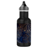 Elegant Gold en Dark Blue Floral Mandala Pattern Waterfles (Rechts)