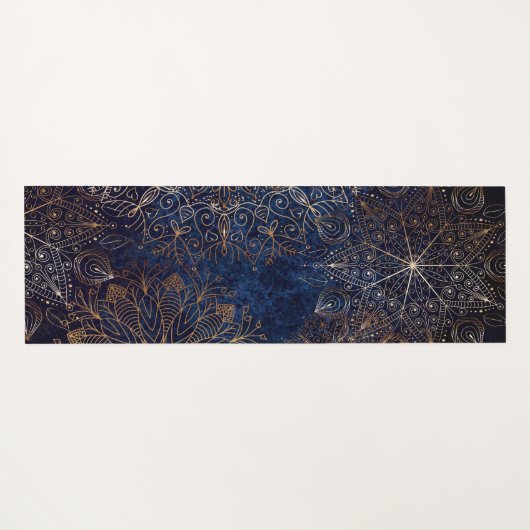 Elegant Gold en Dark Blue Floral Mandala Pattern Yogamat (Achterkant (horizontaal))