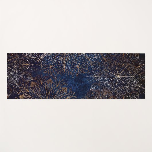 Elegant Gold en Dark Blue Floral Mandala Pattern Yogamat (Voorkant (horizontaal))