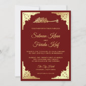 Elegant Gold en de Bourgogne islamitische bruiloft Kaart (Voorkant)