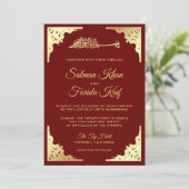 Elegant Gold en de Bourgogne islamitische bruiloft Kaart (Staand voorkant)