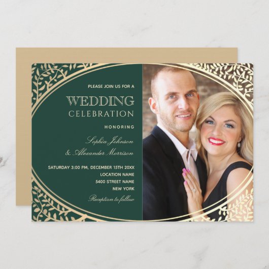 Elegant Gold en Emerald Green Wedding Invitation Kaart (Voorkant / Achterkant)