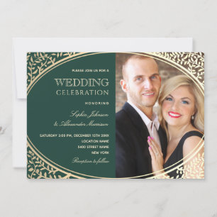 Elegant Gold en Emerald Green Wedding Invitation Kaart