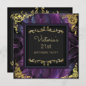 Elegant Gold en Feathers Birthday Invitation Kaart (Voorkant / Achterkant)