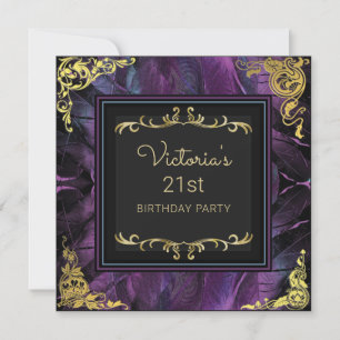 Elegant Gold en Feathers Birthday Invitation Kaart