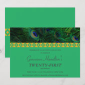 Elegant Gold en Feathers Birthday Invitation Kaart (Voorkant / Achterkant)