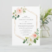 Elegant Gold en Floral Waterverf Lijst Wedding Kaart (Staand voorkant)