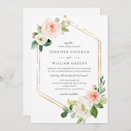 Elegant Gold en Floral Waterverf Lijst Wedding Kaart