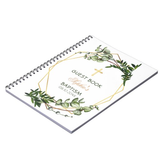Elegant Gold en Green Botanical Baptism Guest Book Notitieboek (Linkerzijde)