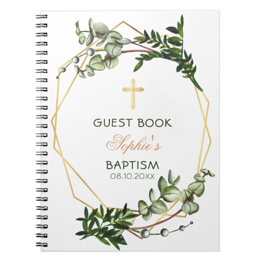 Elegant Gold en Green Botanical Baptism Guest Book Notitieboek (Voorkant)