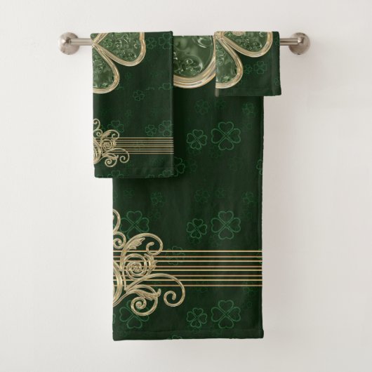 Elegant Gold en Green Clover Brooch Bad Handdoek (Insitu)