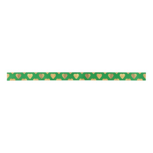 Elegant Gold en Green Love Heart Pattern Satijnen Lint (Voorkant)