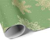 Elegant Gold en Green Snowflake-kerstpatroon Cadeaupapier (Rol Hoek)