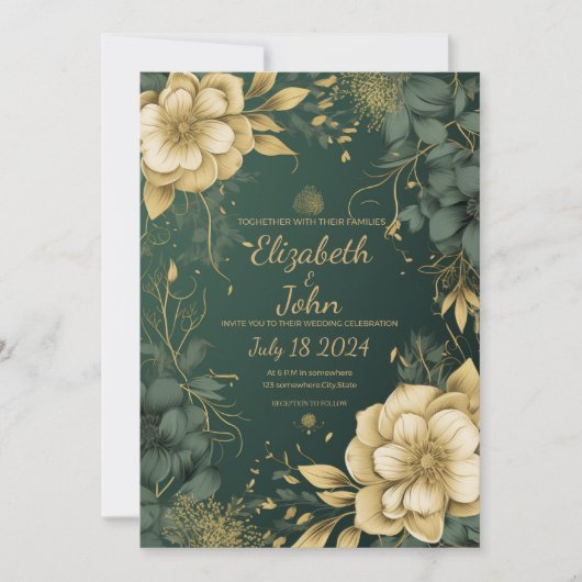Elegant Gold en Green Wedding Invitation. Kaart (Voorkant)