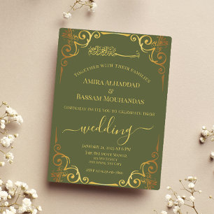 Elegant Gold en Green Wedding Kaart