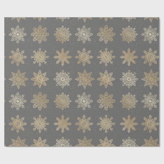 Elegant Gold en grijs Snowflake-kerstpatroon Cadeaupapier (Vlak)