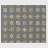 Elegant Gold en grijs Snowflake-kerstpatroon Cadeaupapier (Vlak)