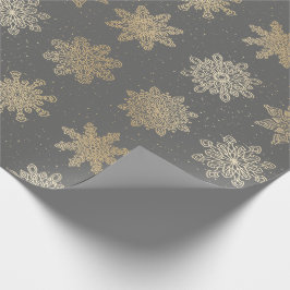 Elegant Gold en grijs Snowflake-kerstpatroon Cadeaupapier