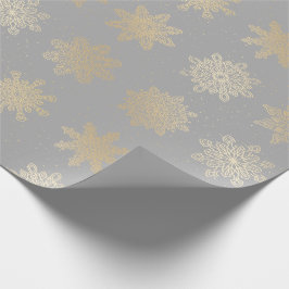 Elegant Gold en grijs Snowflake-kerstpatroon Cadeaupapier