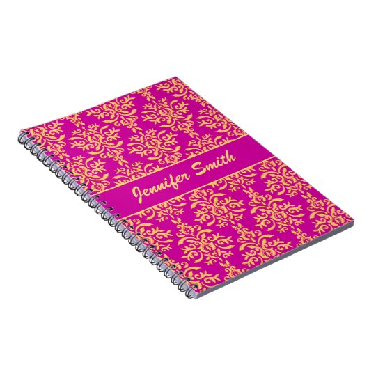 Elegant Gold en hot-roze magenta Damask Notitieboek (Rechterzijde)
