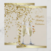 Elegant Gold en Ivory Cream Birthday Kaart (Voorkant / Achterkant)
