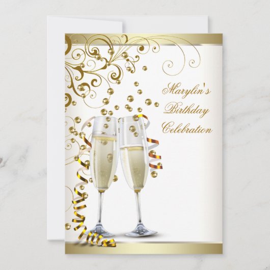 Elegant Gold en Ivory Cream Birthday Kaart (Voorkant)