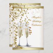 Elegant Gold en Ivory Cream Birthday Kaart (Voorkant / Achterkant)