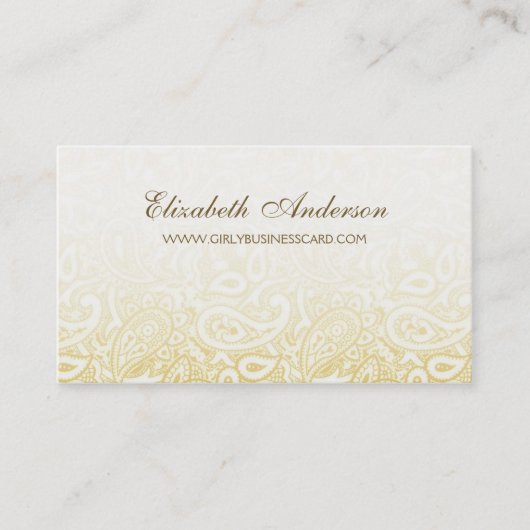 Elegant Gold en Ivory Paisley Damask Pattern Visitekaartje (Voorkant)