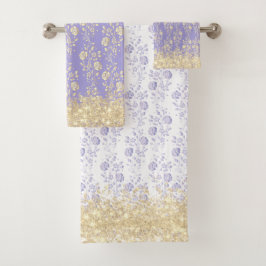 Elegant Gold en Lavender Floral Bad Handdoek