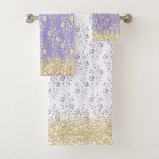 Elegant Gold en Lavender Floral Bad Handdoek (Insitu)